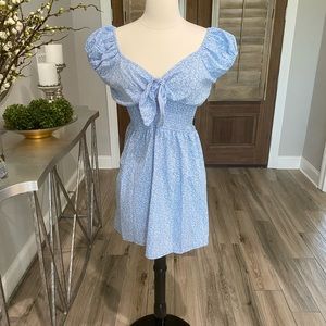 SHEIN Blue Mini Dress with White Floral Print Size 4